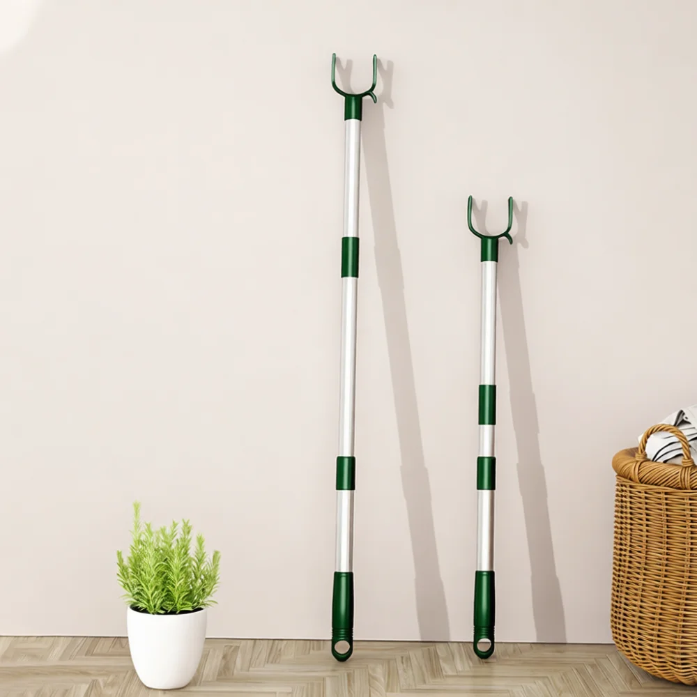 Telescopic Clothes Drying Pole Household Metal Reach Stick Retractable Garment Hanger Fork Laundry Room Organizing Tool