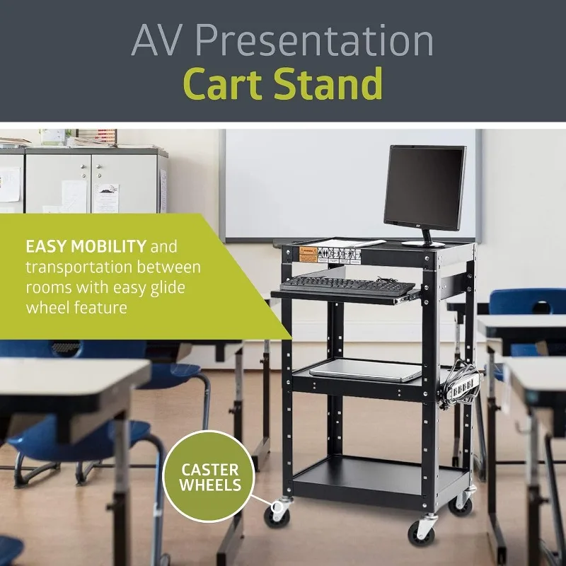 AV Presentation Cart Stand for Video Projector, TV, Laptop Computers, Printers, Metal Construction Rolling Storage Cart