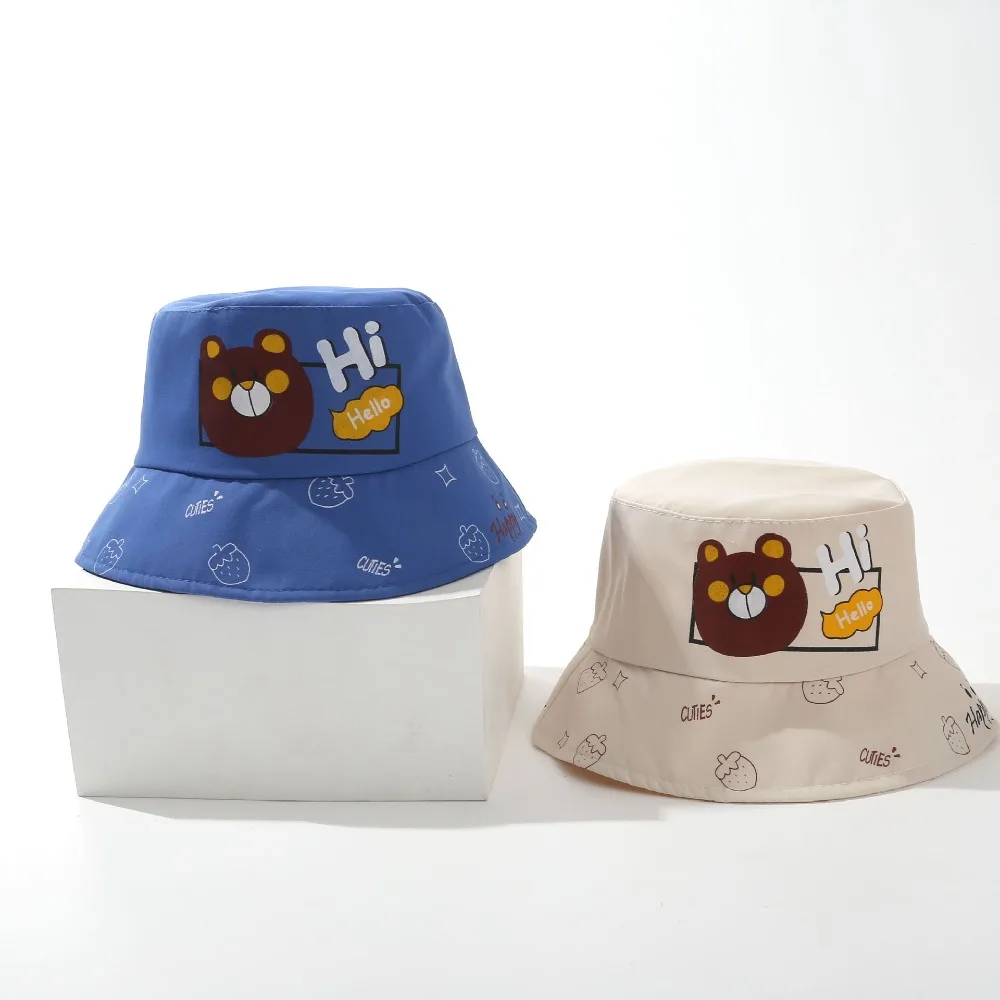 

Fashion Bear Fisherman Cap Breathable Anti-UV Sunshade Pot Cap Solid Cotton Basin Cap 1-6Year