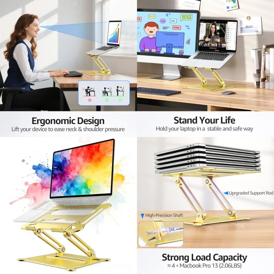 

Laptop Notebook Stand Holder Adjustable Laptop Stand Portable Computer Riser Compatible with MacBook Air Pro HP Dell XPS Lenovo All Laptops 10-15.6"(Gold)