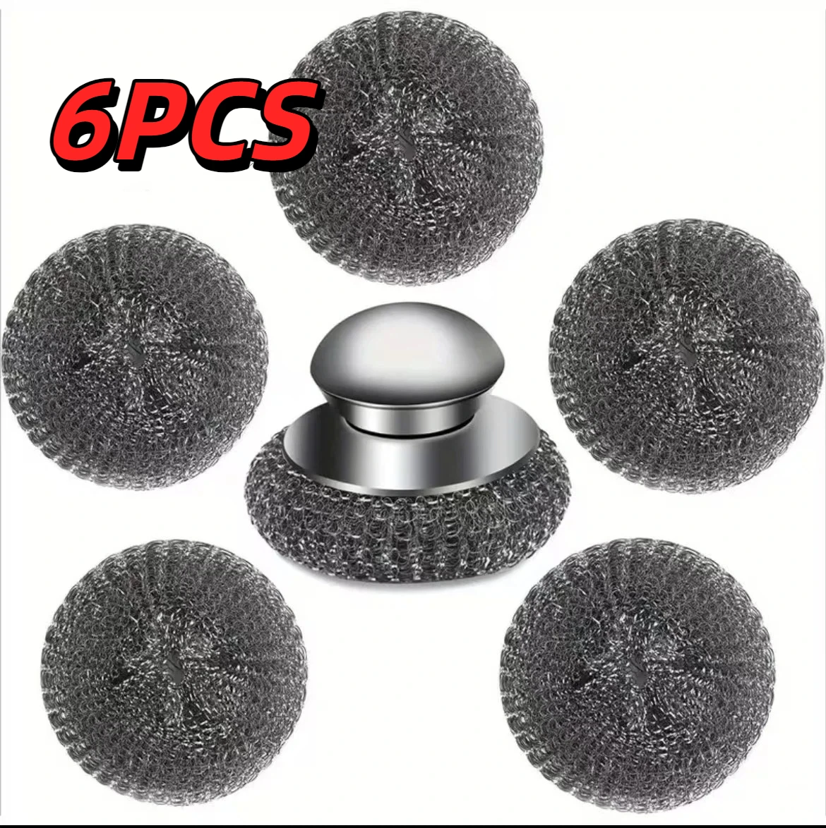Stainless Steel Pot Brush with Handle And Robust Metal Ball Dishwashing Cleaner Metal Purifier for Kitchen - 1-10 Pieces