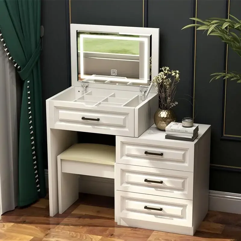

Nordic Luxury Box Dresser Eithe Drawers Girl Stool Wooden White Dressing Table Storage Makeup Modern Comoda Pra Quarto Furniture