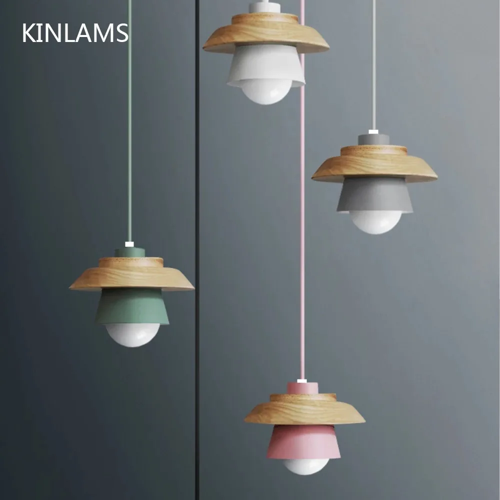 Colorful Pendant Lights Macaron Nordic Wood Ceiling Lamp Lustres Art Decor Hanglamp Living Room Suspension Luminaire Lamparas