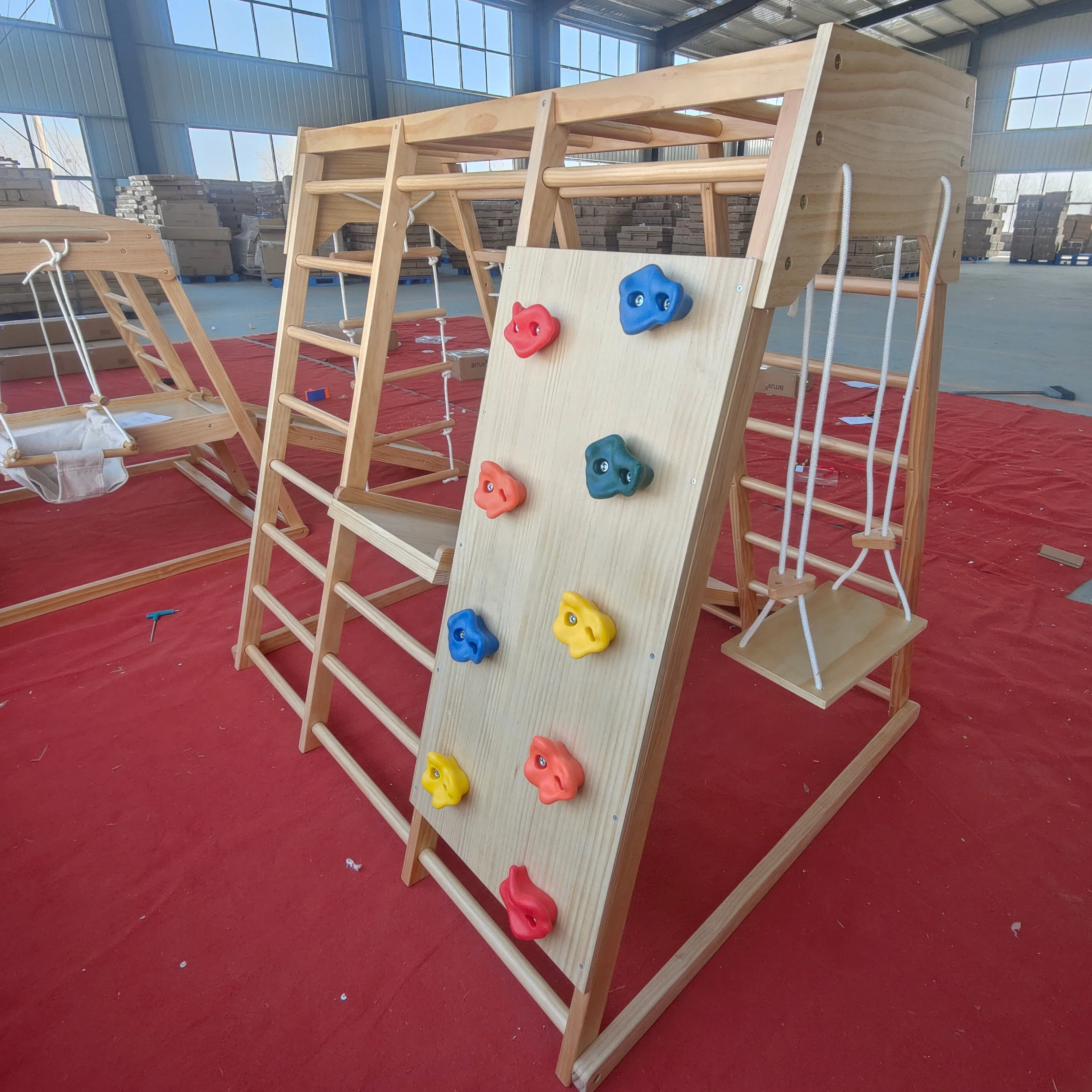 Children climbing frame solid wood household small slide slide combination baby sensory training interactive play wooden frame