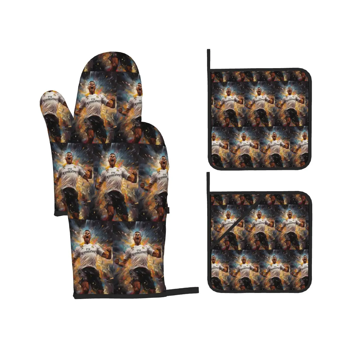 Cristiano Ronaldo Jumps Oven Mitts and Pot Holder Sets of 4 for Baking Kitchen Cooking BBQ Resistant Non-Slip Gloves