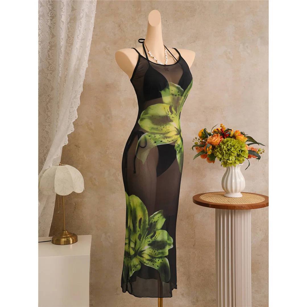 Mit Blumenmuster, Neckholder-Bikini, Damen-Badeanzug, dreiteiliges Bikini-Set, Badebekleidung, Badeanzug, Schwimmbekleidung V8204 – Detail 14