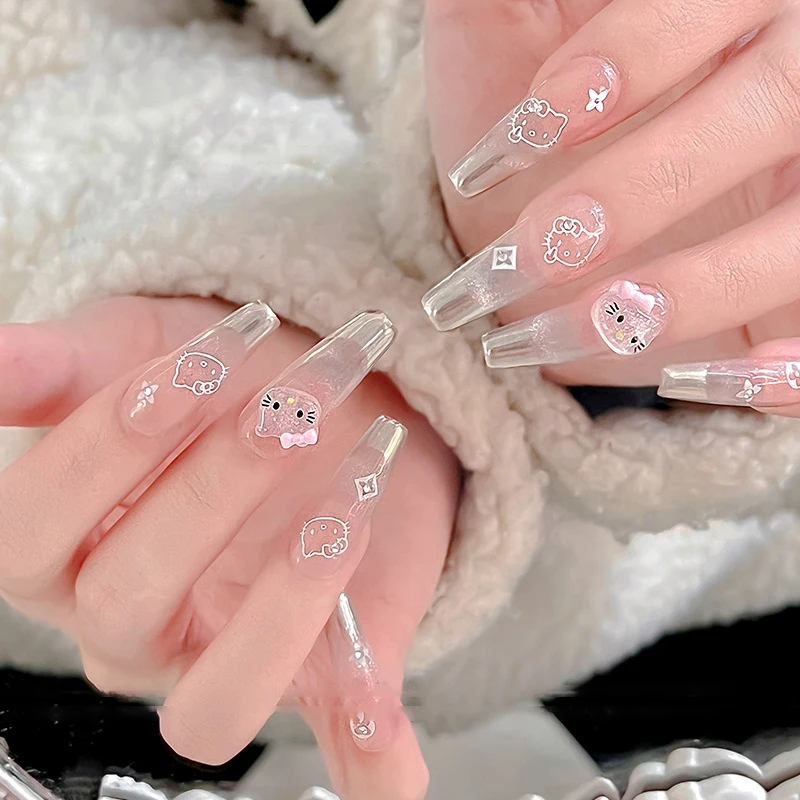 10Pcs Fine Flicker Katie Cat Nail Cartoon Accessories Mini Resin Nail Art Decoration Diamond Nail Charms Jewelry Rhinestones