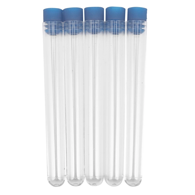 Hot 200Pcs Clear Plastic Test Tubes With Blue Screw Caps Sample Containers Bottles Push Caps 12X60mm