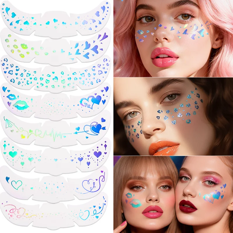 

Вспышка лазера лицо искусство татуировка наклейка сердце губа лицо глаз татуировка украшения для макияжа водостойкие временные переводные косметические наклейки
