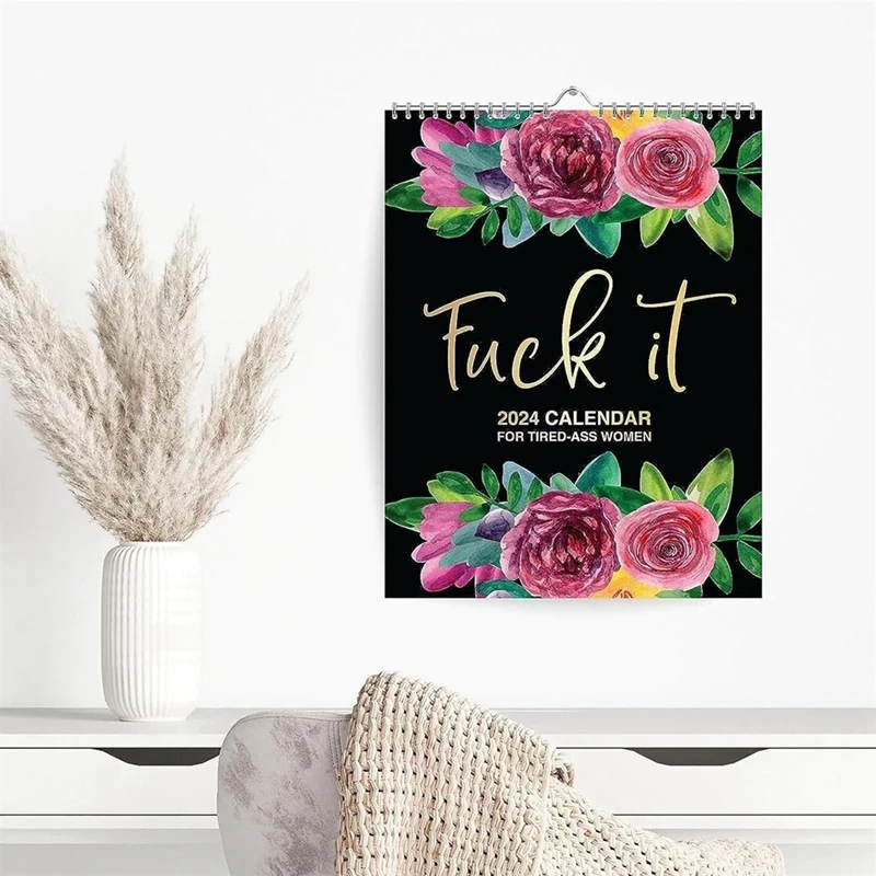 2024 Wall Calendar For Tired- Women,Funny 2024 Calendar Monthly Calendar With Hook,White Elephant Gag Gift For Women Durable