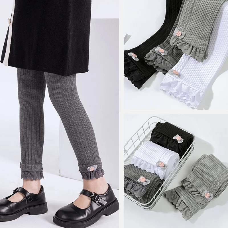 جديد الجانب موجة شريط كشكش الجوارب الحلو طفل الفتيات لينة القطن دفئا لطيف طماق الطلاب الاطفال kawaii ربطة القوس فيونكة اقتصاص السراويل