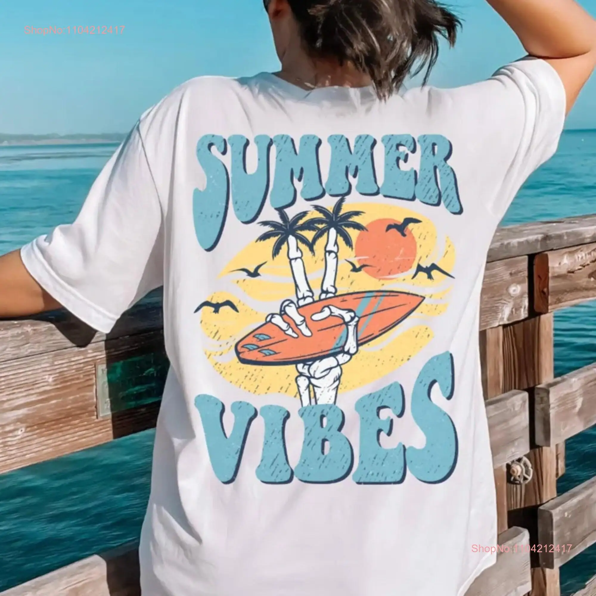 Summer Vibes Retro Beach T Shirt Style Lover Oversized Surfer  long or short sleeves