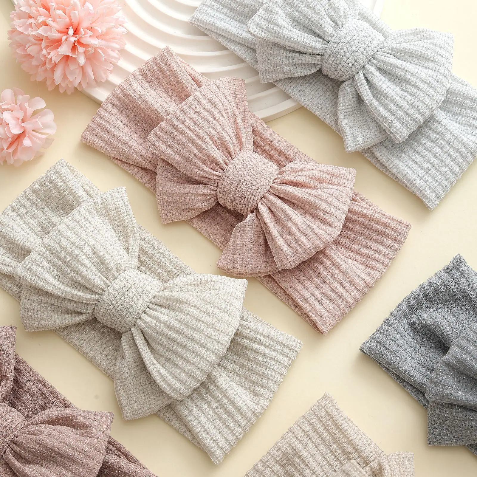 24PCS Elastic Rib Bow Headbands for Baby Girls Newborn Infant Kid Hair Accessories Children's Turban Hairbands  Bulk Pack