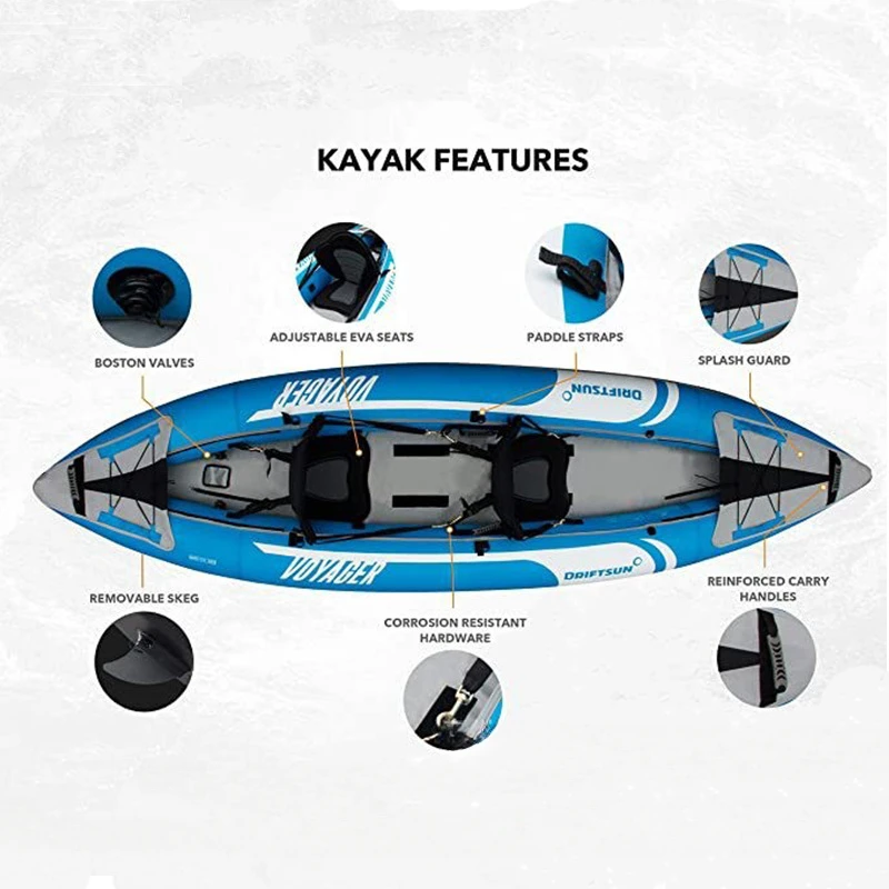 Inflatable kayak 2 people series kayak with aluminum paddle cushion seat double action pump