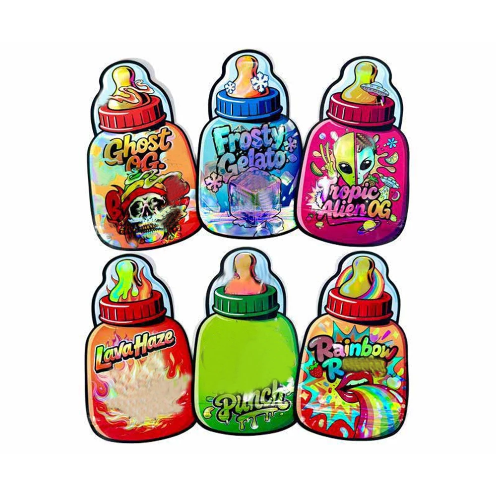 3.5G Bottle Shaped Empty Irregular Die Cut Designer Mylar Bags Plastic Zipper Lock Storage Pouch Smell Proof 3.5 Packaging Case