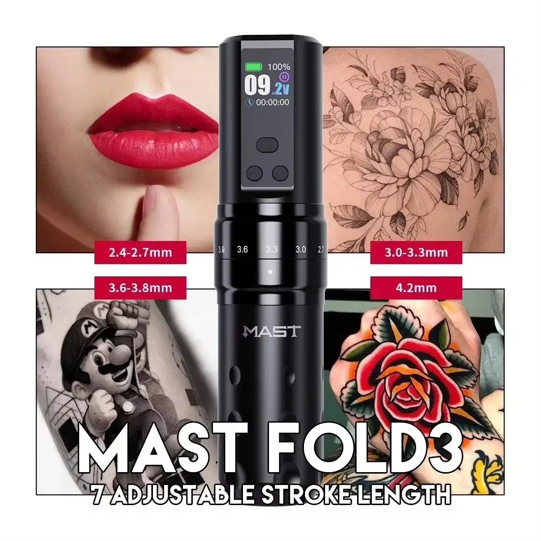 

Mast Tattoo Original Fold 2 Pro Wireless Tattoo Machine 7 Adjustable Stroke Color Screen 2000mAh Large Capacity Battery Machine