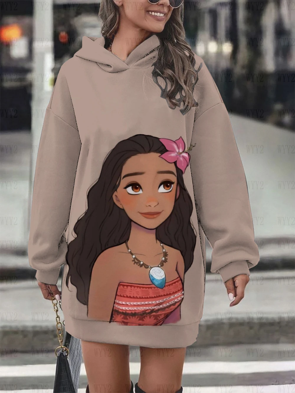2025 Disney Princess Moana damesjurk met capuchon, herfst/winterprint, sweatshirt met lange mouwen, trui, straatmode.
