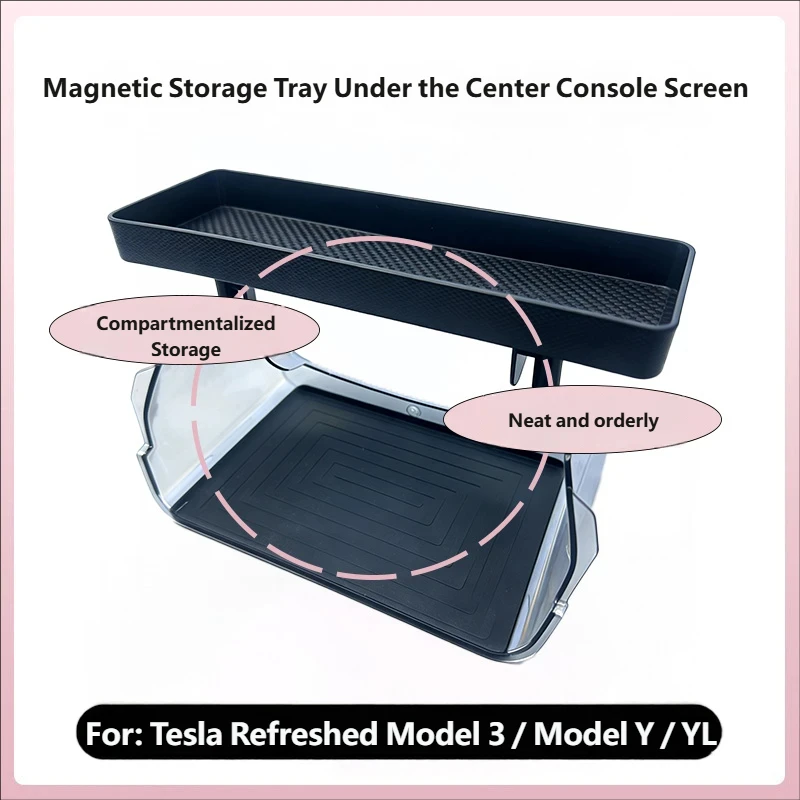 

For Tesla New Model 3 Highland Model Y YL Juniper Tray Magnetic Under Screen Fold Storage Box ETC Screen Storage Box Accessories