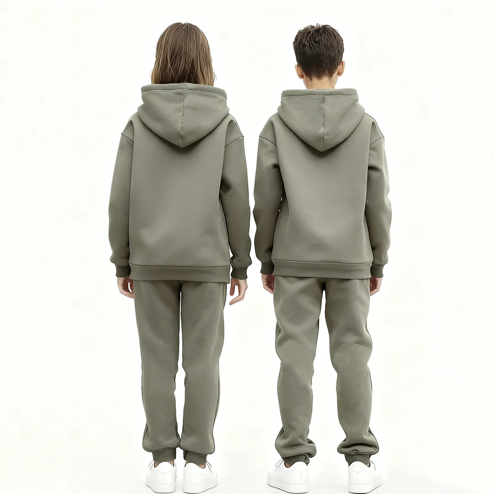 1-8Y Kids Casual Tracksuits for Autumn Winter Fleece Lined Long Sleeve Hoodie Top + Pant Toddler Clothes Set - Image 5