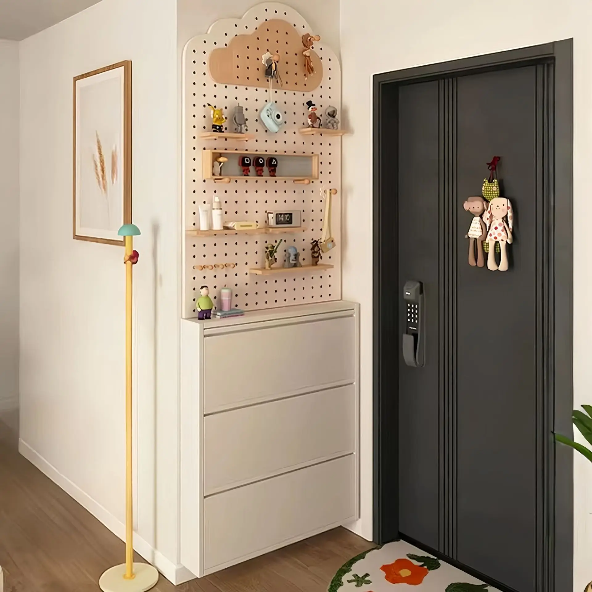 Ultra-thin shoe cabinet Steel tipping bucket wall-mounted hole board Suspended small apartment household extremely
