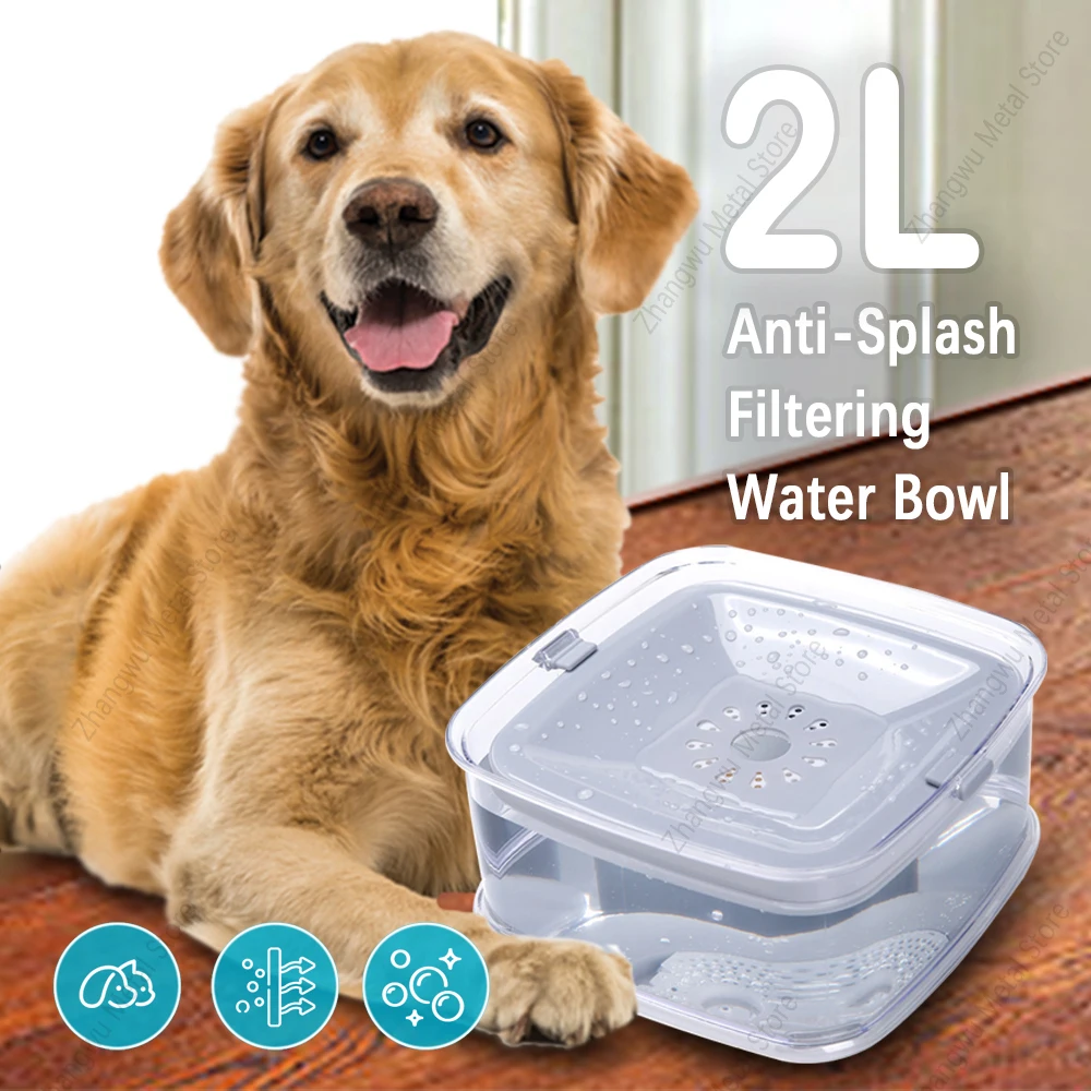 Filtering 2L Anti-splash Dog Water Bowl Pet Water Dispenser Anti-slip Floating Drinking Bowls For Dogs Cats 68oz Large Capacity