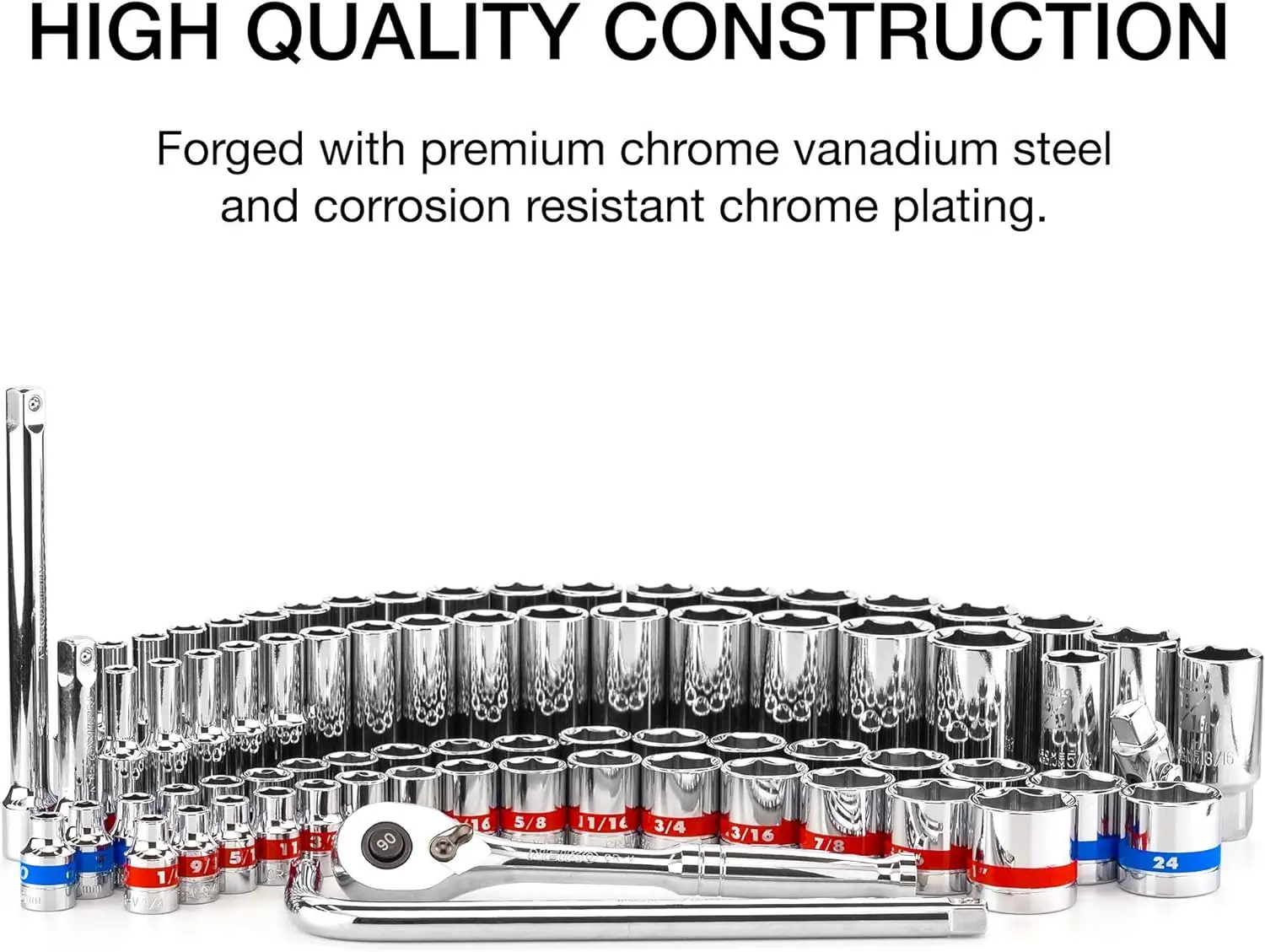 Tool Ratchet, Socket Set, 76-Piece Standard and Deep SAE Sizes 1/4