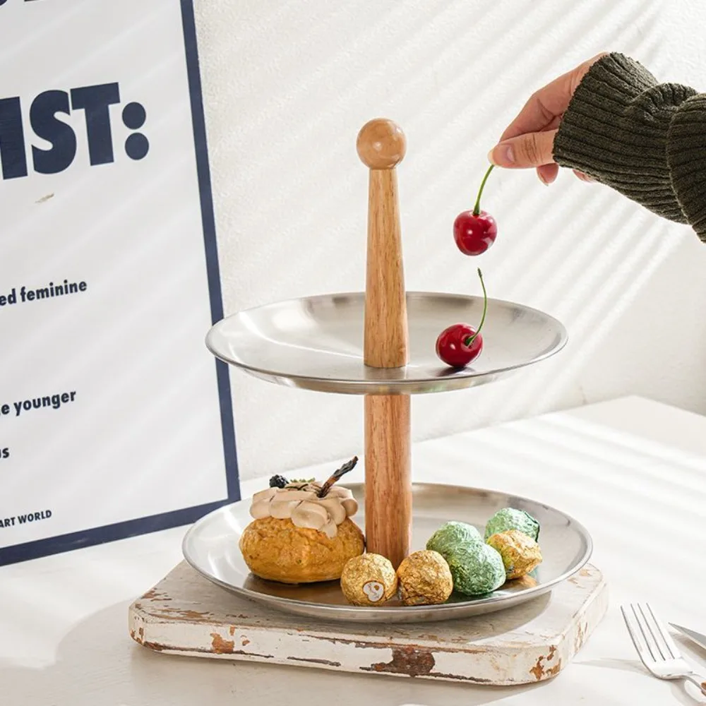 

Stainless Steel Round Storage Tray Waterproof Multi-layer Snack Fruit Platter Living Room Serving Tray Tea Accessories