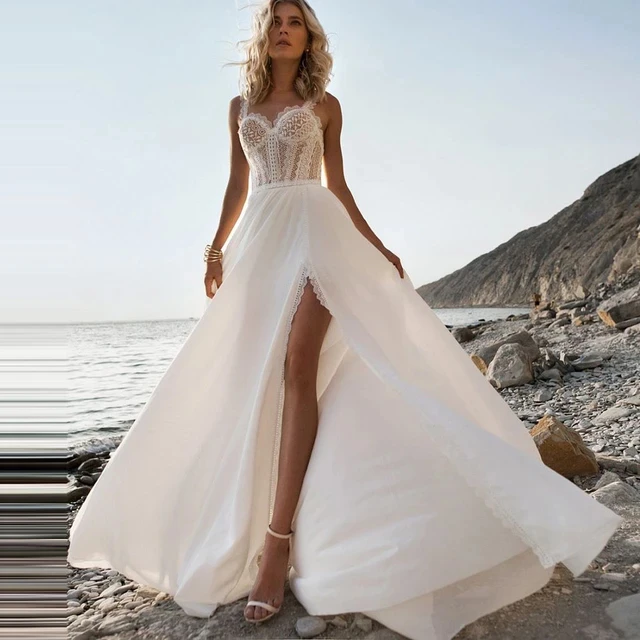 LISER-vestido de novia bohemio con apliques de encaje, traje de novia con escote Corazón, abertura lateral de princesa, a la moda