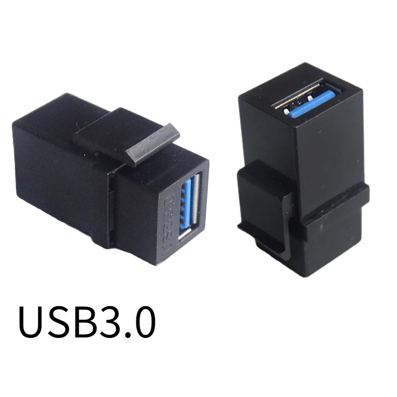 5-piece USB3.0 straight head female to female connector with buckle support for wall panel installation, black and white