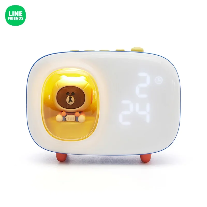 Line Friends Cartoon Astronaut Desktop Alarm Clock Kawaii Brown Bear Sally Bedside Clock Anime Fashion Night Light Cute Gifts