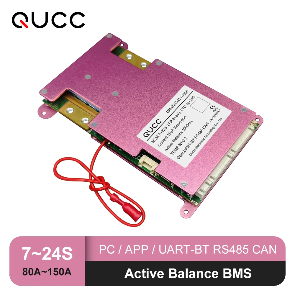 QUCC 8S 10S 12S 15S 16S 20S 24S الذكية BMS RS485 يمكن نشط متوازن BMS بطارية LiFePo4 ليثيوم أيون 80A 100A 150A 24V 51.2V 64V