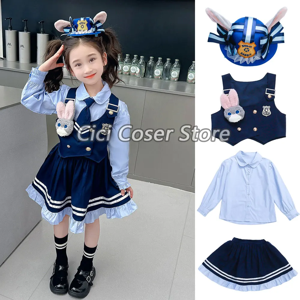 

Размер 100-150 см, Хэллоуин, зоопарк, полицейский, Джуди Хопс, карнавальный костюм, полицейская форма, юбка для девочек, карнавальная вечеринка, сценические наряды