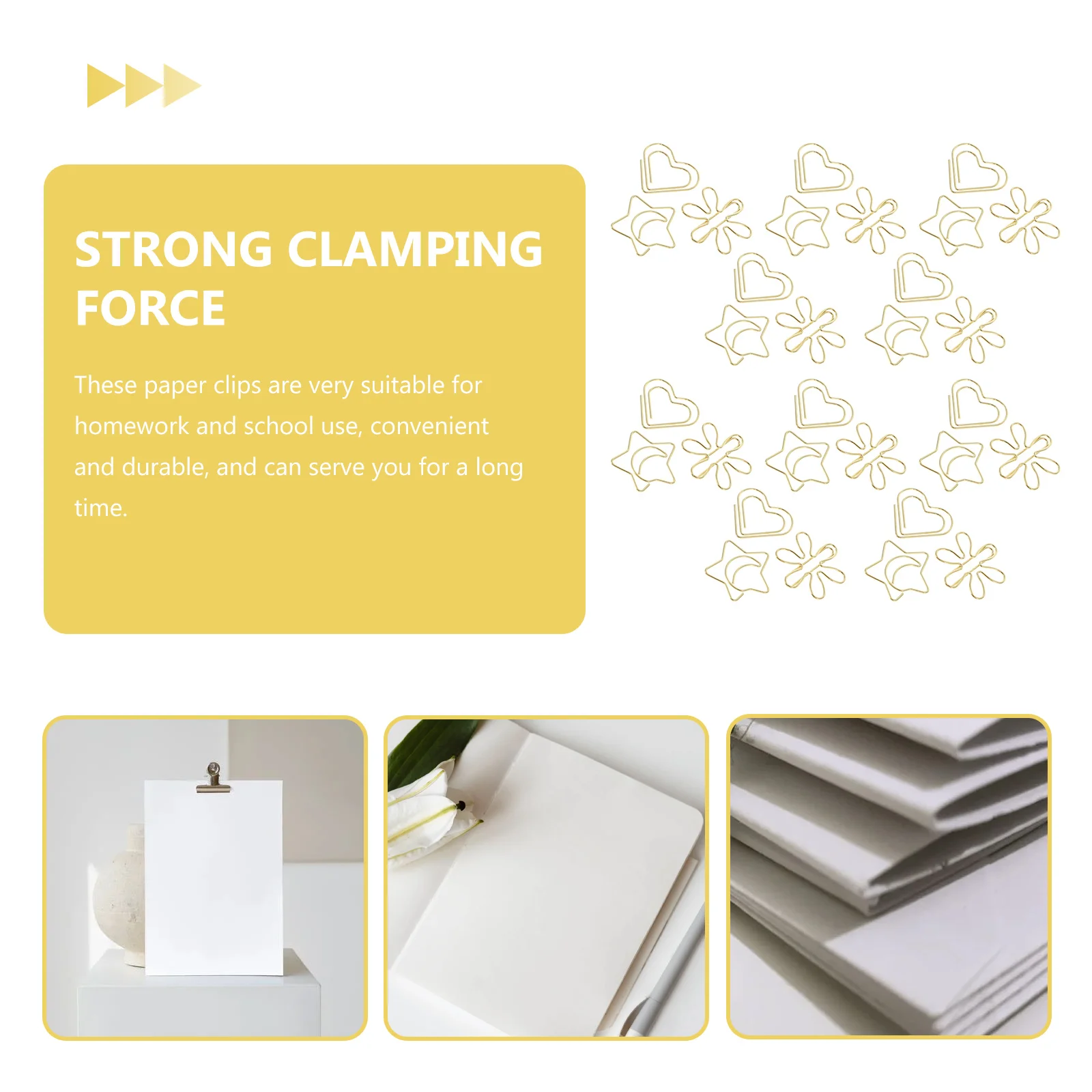 

30Pcs Gold Paper Clips High Durability Fine Workmanship Suitable for Test Papers Files Photos Letters Shaped Decorative