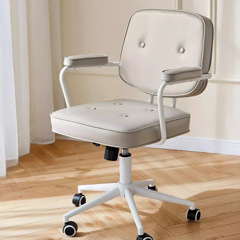 Upgrade Support Back Office Chair Lounge White Roller Room Comfy Office Chair Lazy Arm Wheel CadeirasDe Escritorio Furniture