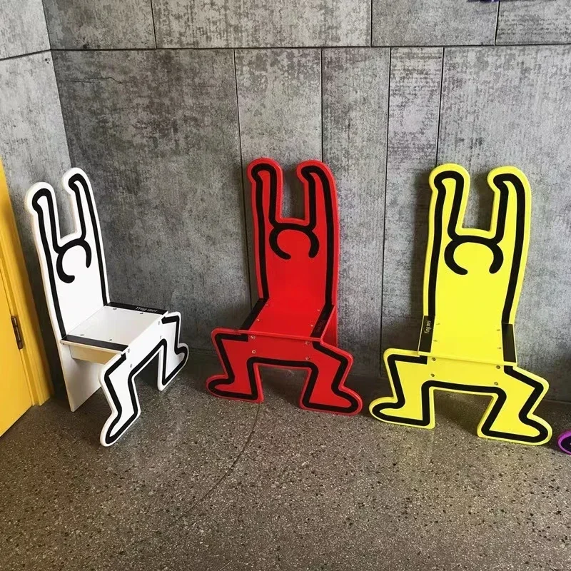 Nordic Creative Humanoid Stool, Backrest Chair, Graffiti Art, Heterotype Chair, Mobile Seat, Fashion Stools, Home Decoration