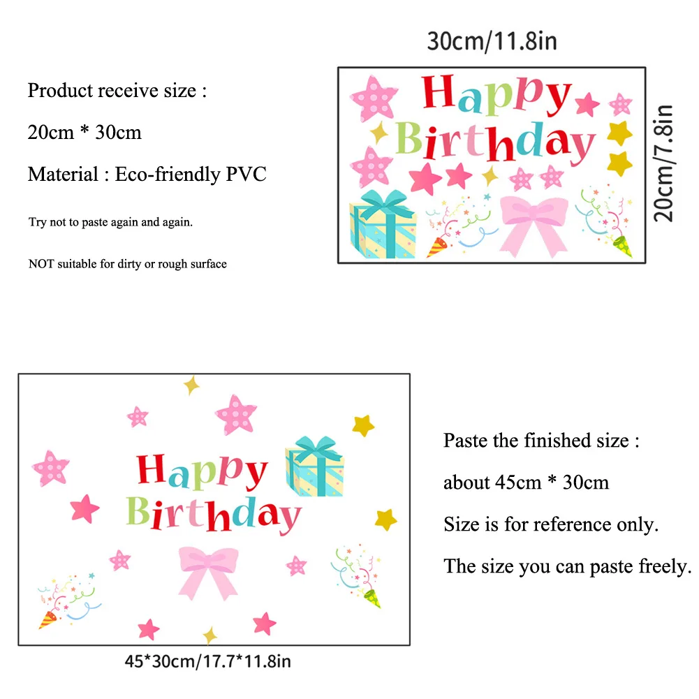 Colored Happy Birthday Luminous Wall Sticker Kids Room Decoration Decals Child Bedroom Background Decor Glow In The Dark Mural