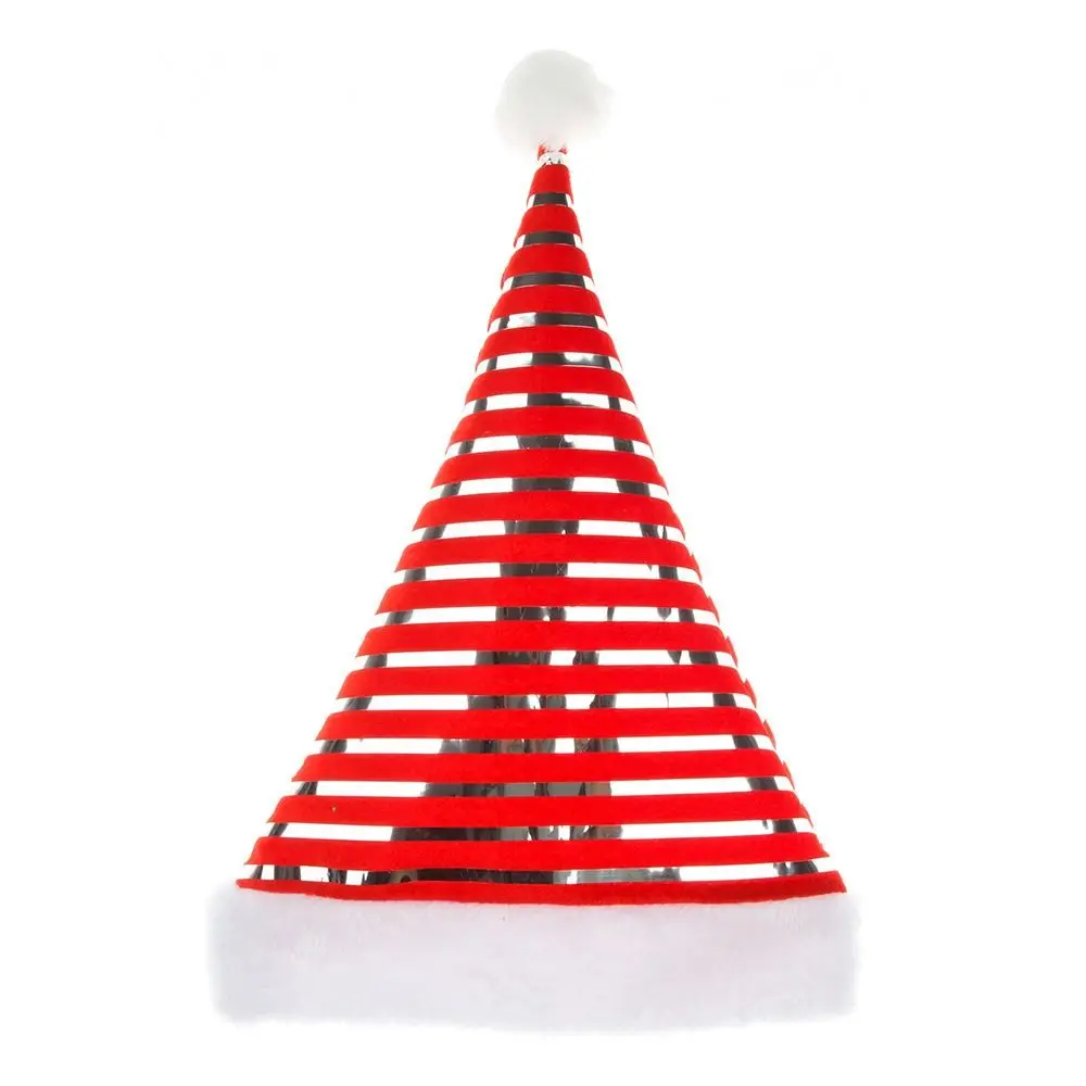 Classic Red Green Velvet Christmas Hats White Fur Trim Shiny Stripes Festive Headwear Funny Universal Xmas Hat Unisex