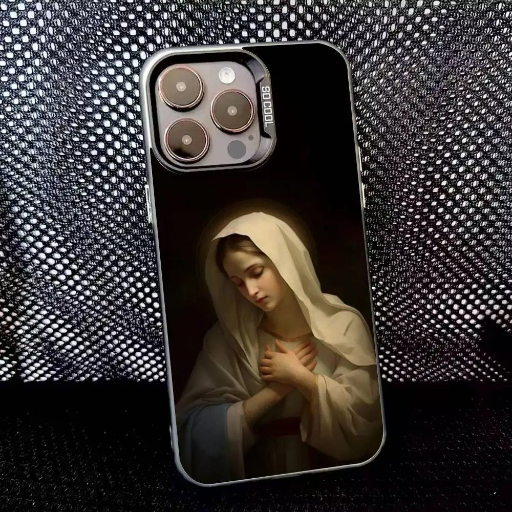 Virgin Maria Mary Phone Case For iPhone 16,15,14,13,12,11,8,7,Pro,Max,Plus,Mini,XS,SE Anti Fall Black Matte Hard