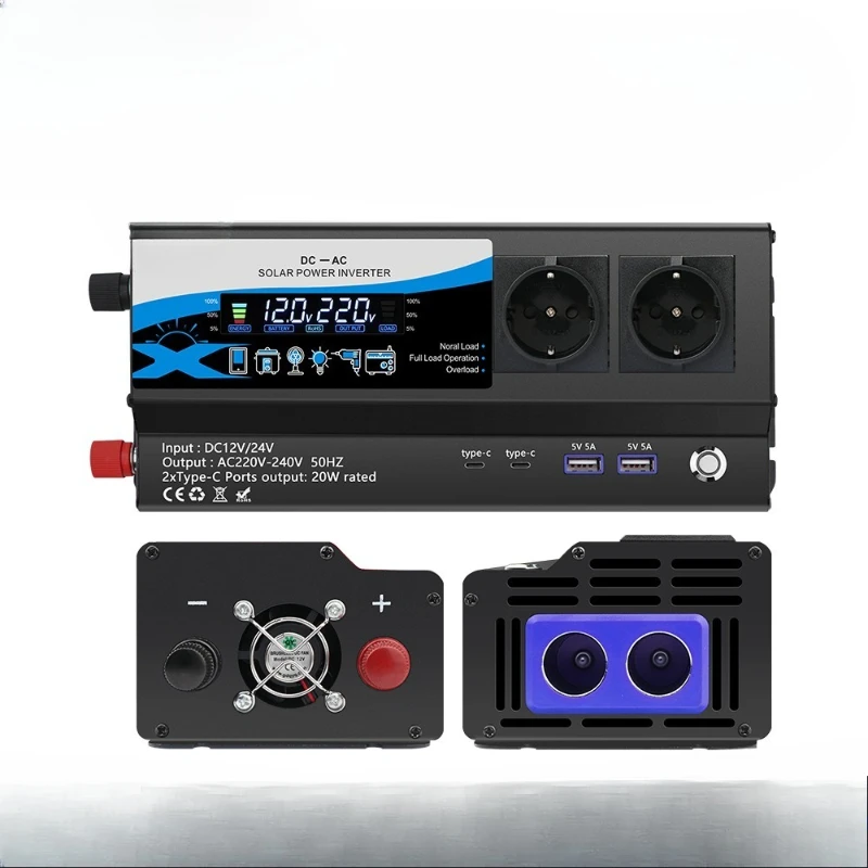 Car inverter 12v24v-220V European standard 1200w ambient light 2USB converter Type-c