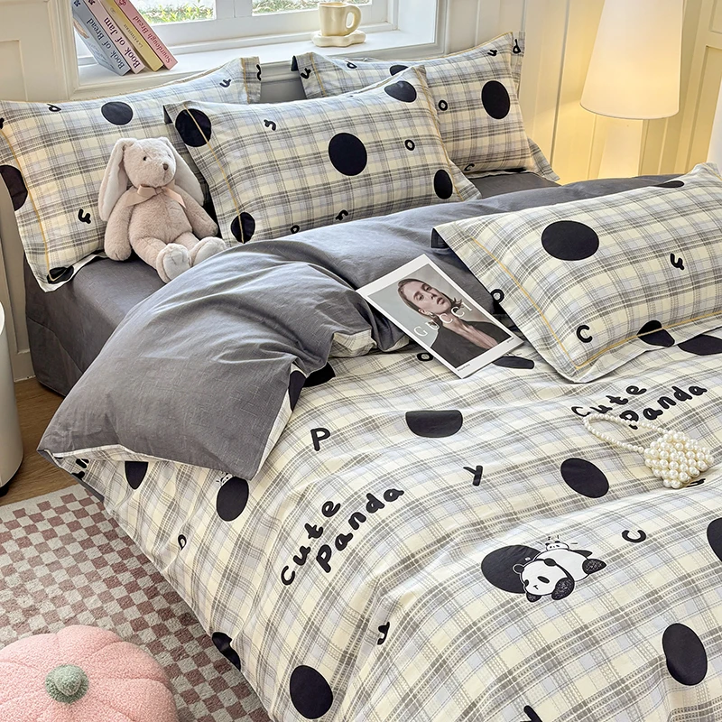 100%Cotton Duvet Cover Sets Panda Printed Comforter Cover with Pillowcase Cartoon Style Pure Cotton housse de couette 이불커버