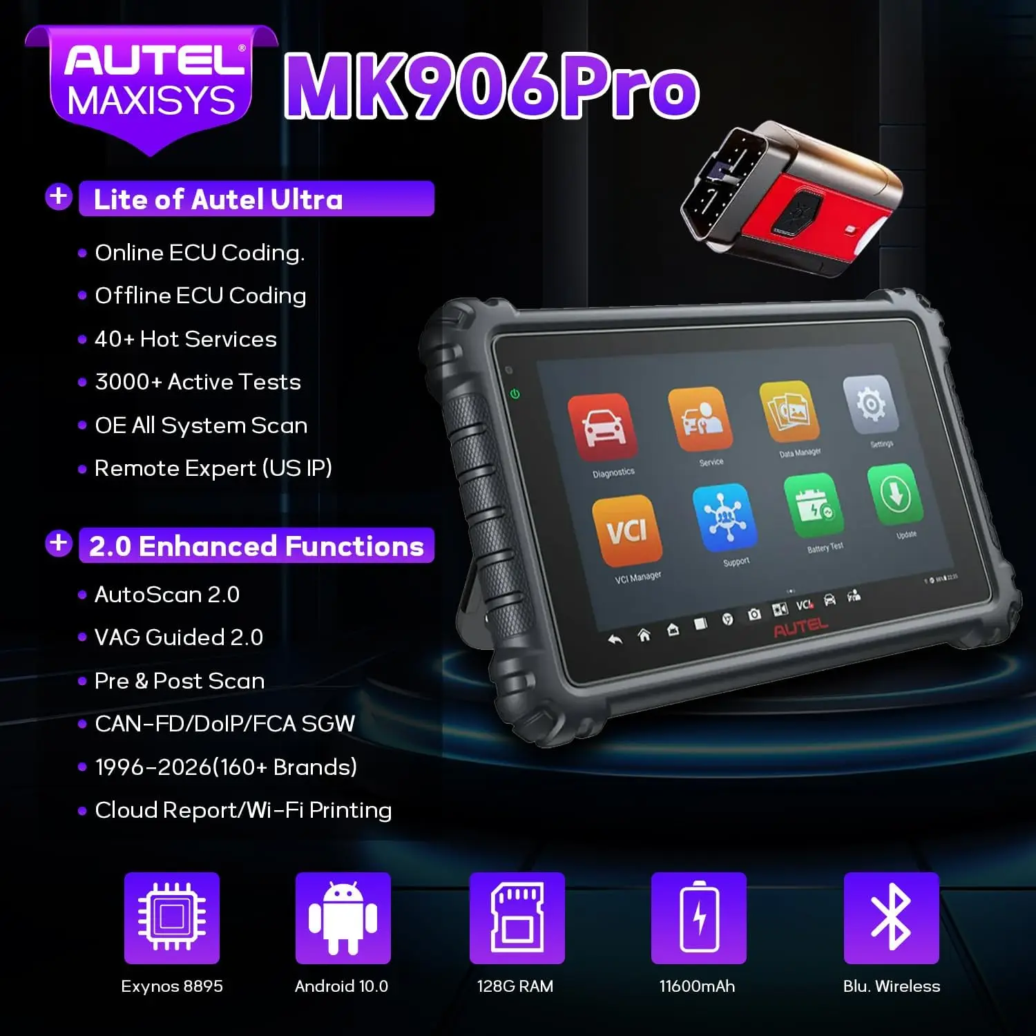 Autel MK906Pro Kfz-Diagnosegerät, Upgrade von MS906 MK906BT, OE-Level Allsystem-Scanner, Aktive Tests, DoIP & CAN FD