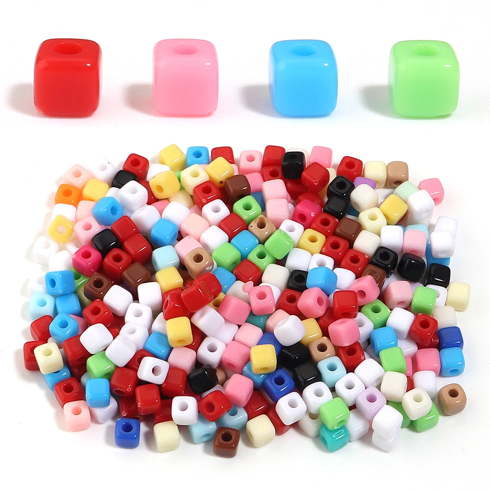 500 Stück/Los 4mm bunte kleine quadratische Acrylperlen, lose Abstandshalterperlen für Schmuckherstellung, DIY-Armband- und Halskettenzubehör – Detail 4