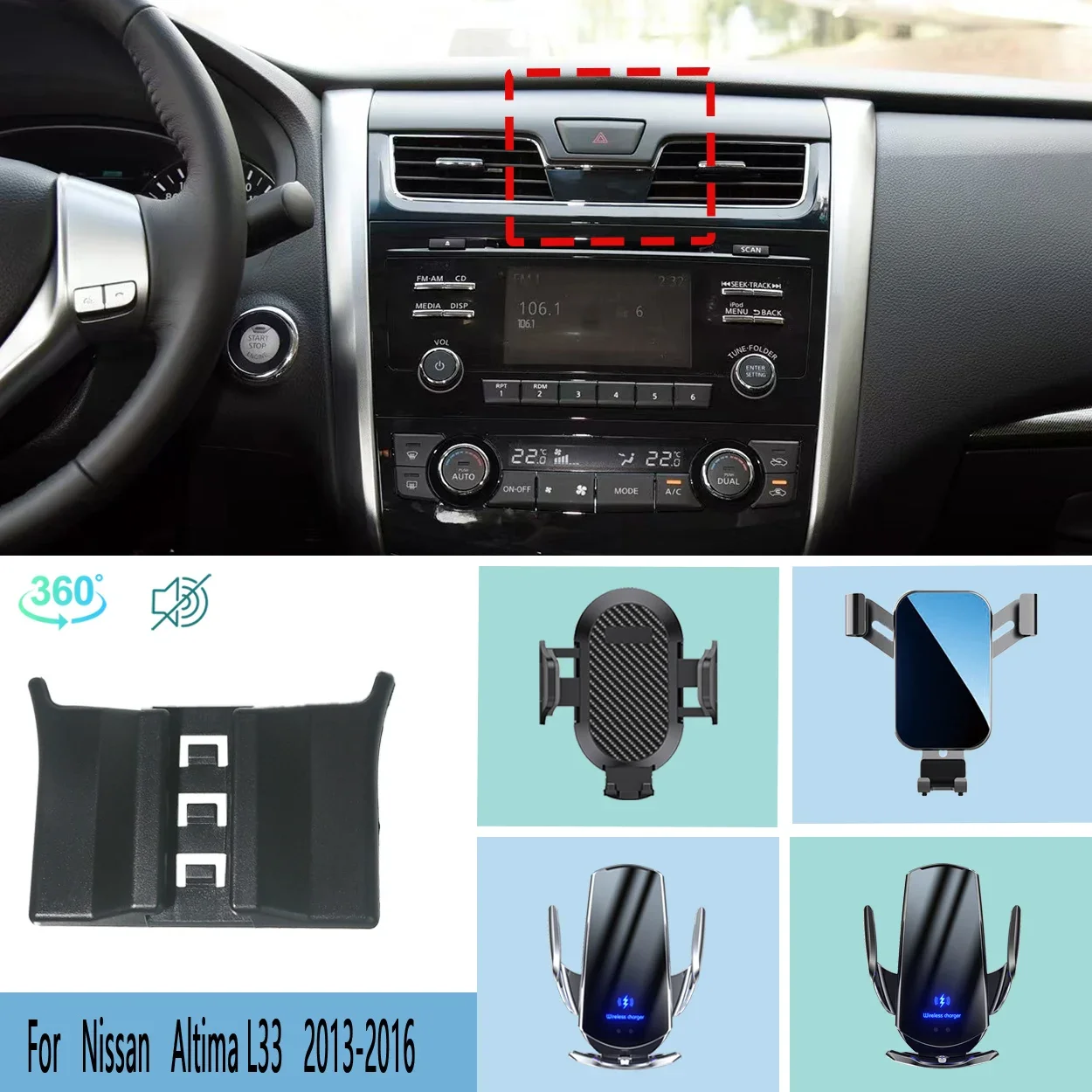 For Nissan Altima L33 2013-2016 Dedicated 15W Wireless Fast Charging Phone Holder Dashboard Mount Perfect Fit