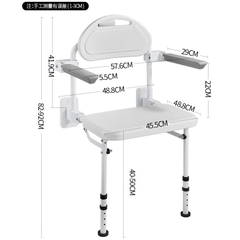 Fezes dobráveis antiderrapantes de parede para idosos e deficientes, Cadeira do chuveiro do banheiro, Seatt Toilet, Acessórios do banheiro