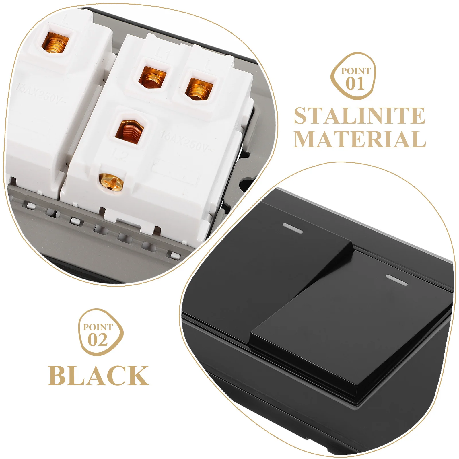 

Double Control Switch Panel Black Heavy Duty Wall Light Switch for Home Office Hotel Use Strong Stalinite Setup