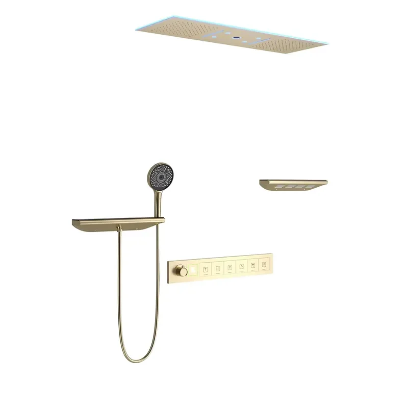 Smart LED Bluetooth Shower Set Thermostatic Rain Mist Waterfall Ceiling Mounted Bathroom Mixer System Modern Luxury Home