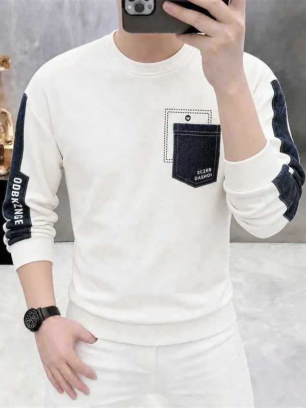 Camiseta Masculina Casual de Manga Longa com Capuz, Novo Estilo Primavera Outono, Camisa Versátil de Camada Base, Blusa Longa...