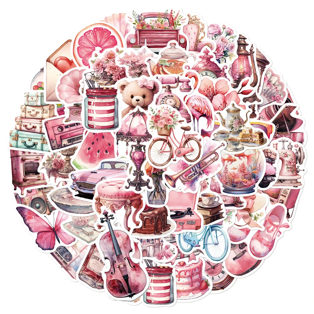 10/30/50/100pcs Retro Pink Cartoon Girl Aesthetic Stickers Ins Decals Laptop Fridge Phone Scrapbook Graffiti Cute Sticker Toys