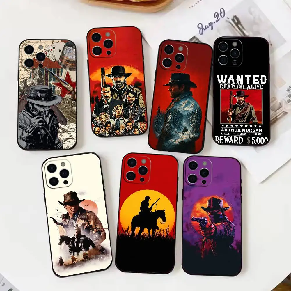 Coque de téléphone Red Dead r-redemption 2, étui noir souple pour iPhone17,16,15,14,13,12,11 Plus,Pro Max