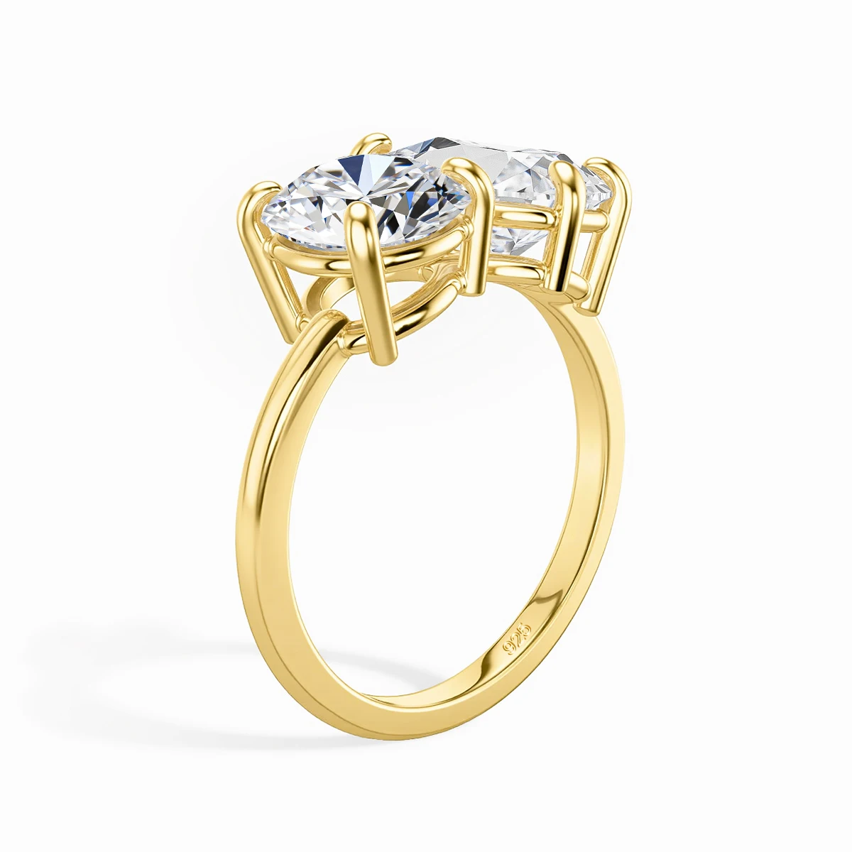 Runder Birnenförmiger Moissanit-Diamantring für Damen, Zweisteinige Eheringe, 925 Silber, 18k Vergoldet, Verlobungsschmuck – Detail 3